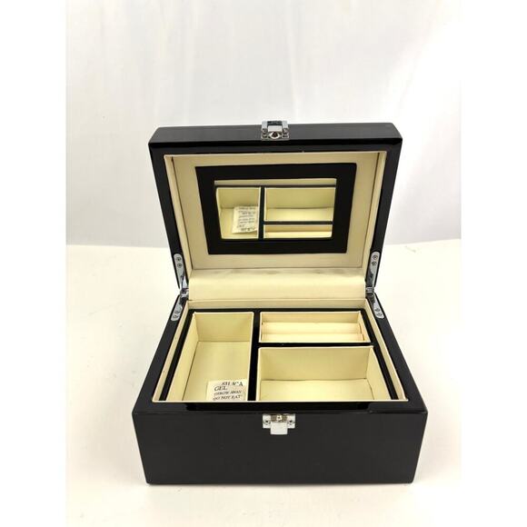 Shiny Black Jewelry Box With Mirror Storage Box Compartments - Picture 1 of 14